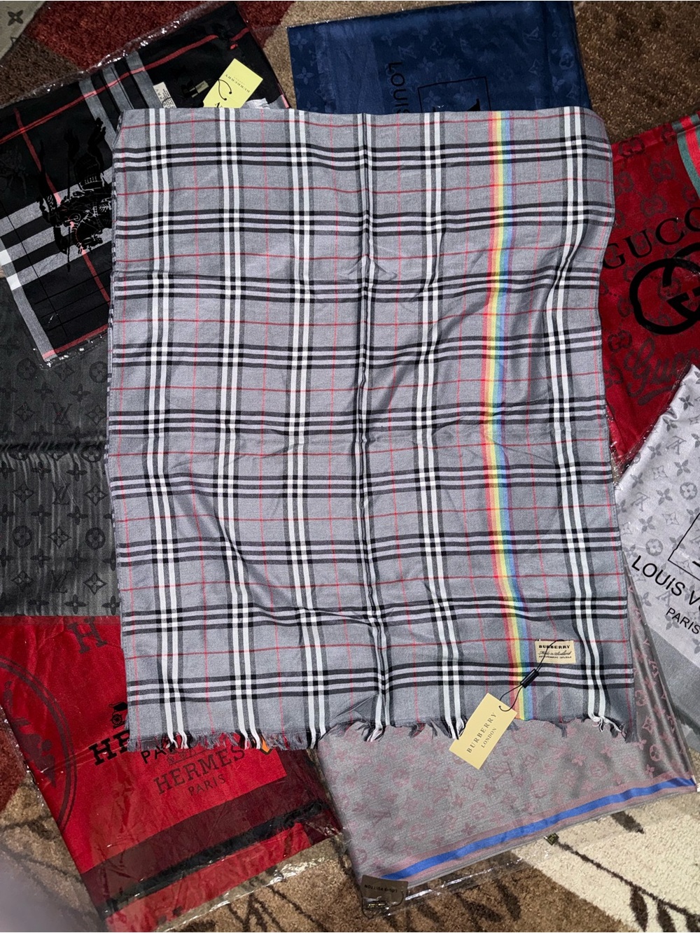 “Pride” Black/Colorful Reversible Cashmere & Silk Scarf/Wrap- NWT